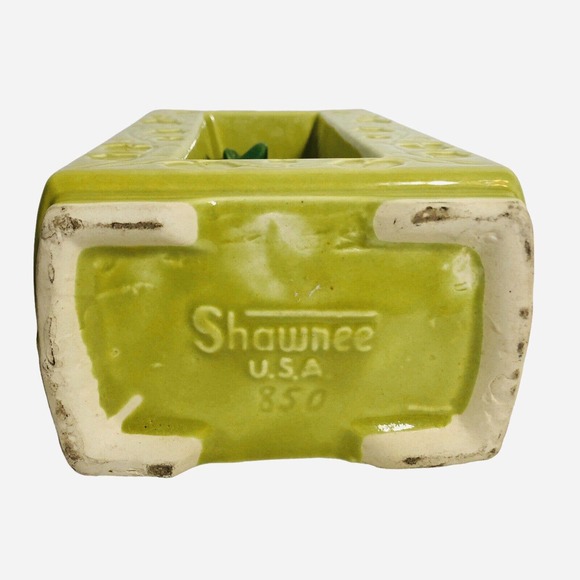 Vintage Shawnee Pottery Double Vase 850 Chartreuse Green Deer Ivy Mid Century - Picture 4 of 11